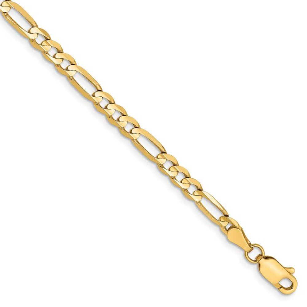 4mm, 14k Yellow Gold, Open Concave Figaro Chain Bracelet, 8 Inch